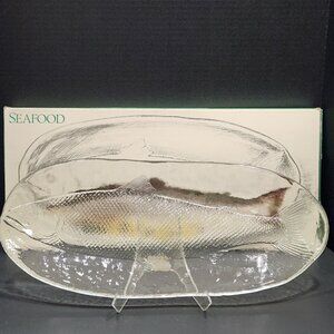 NIB 70s Boda Handmade Glass Fish Platter Sweden Designed by Paul Hoff